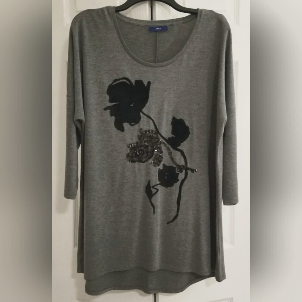 🌴 2/$30 - APT 9 ELBOW LENGTH SLEEVE EMBELLISHED TUNIC TOP - GRAY/BLACK - XL
